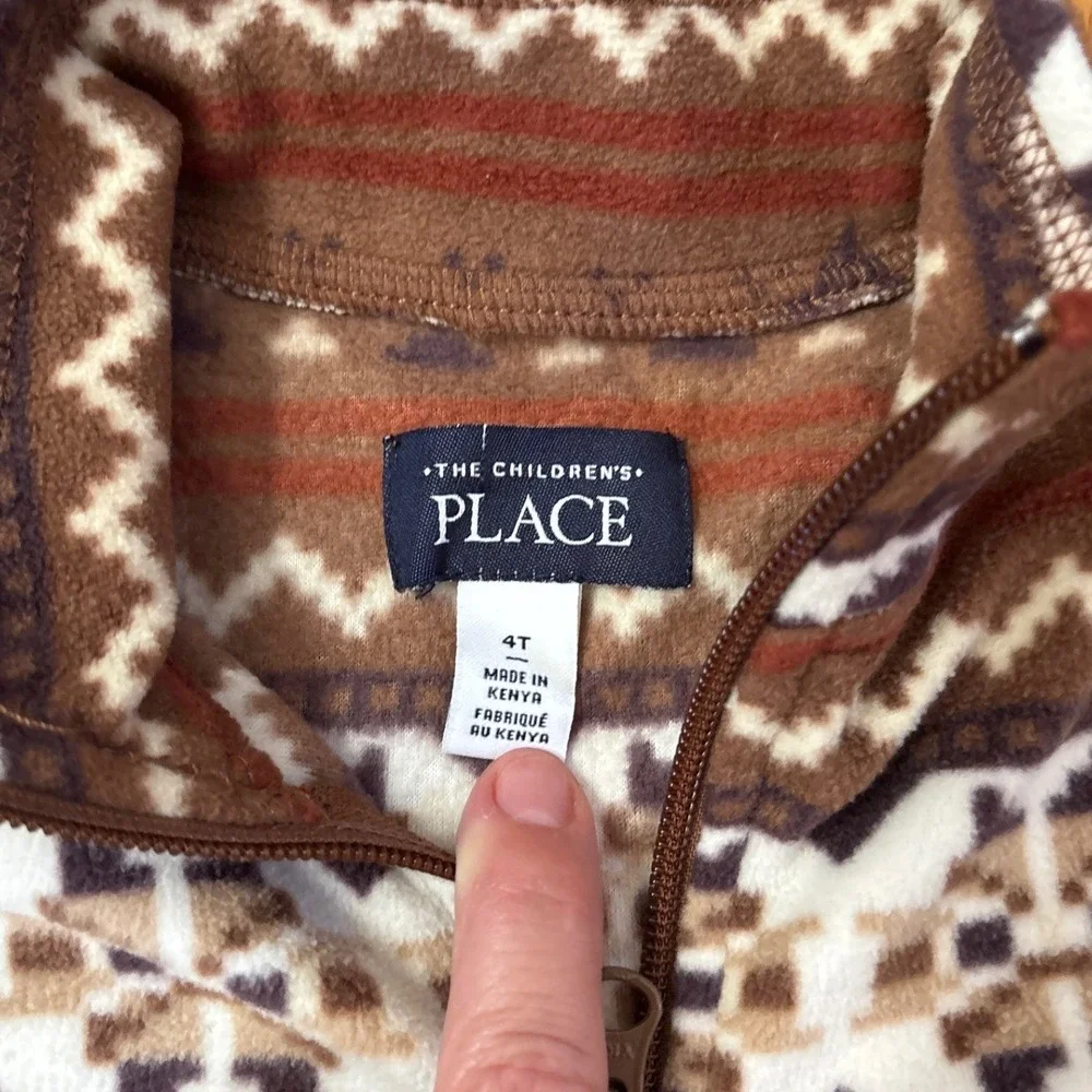 The Children's Place Fleece Pullover Boys Brown Fair Isle Polar Bear SIZE 4T